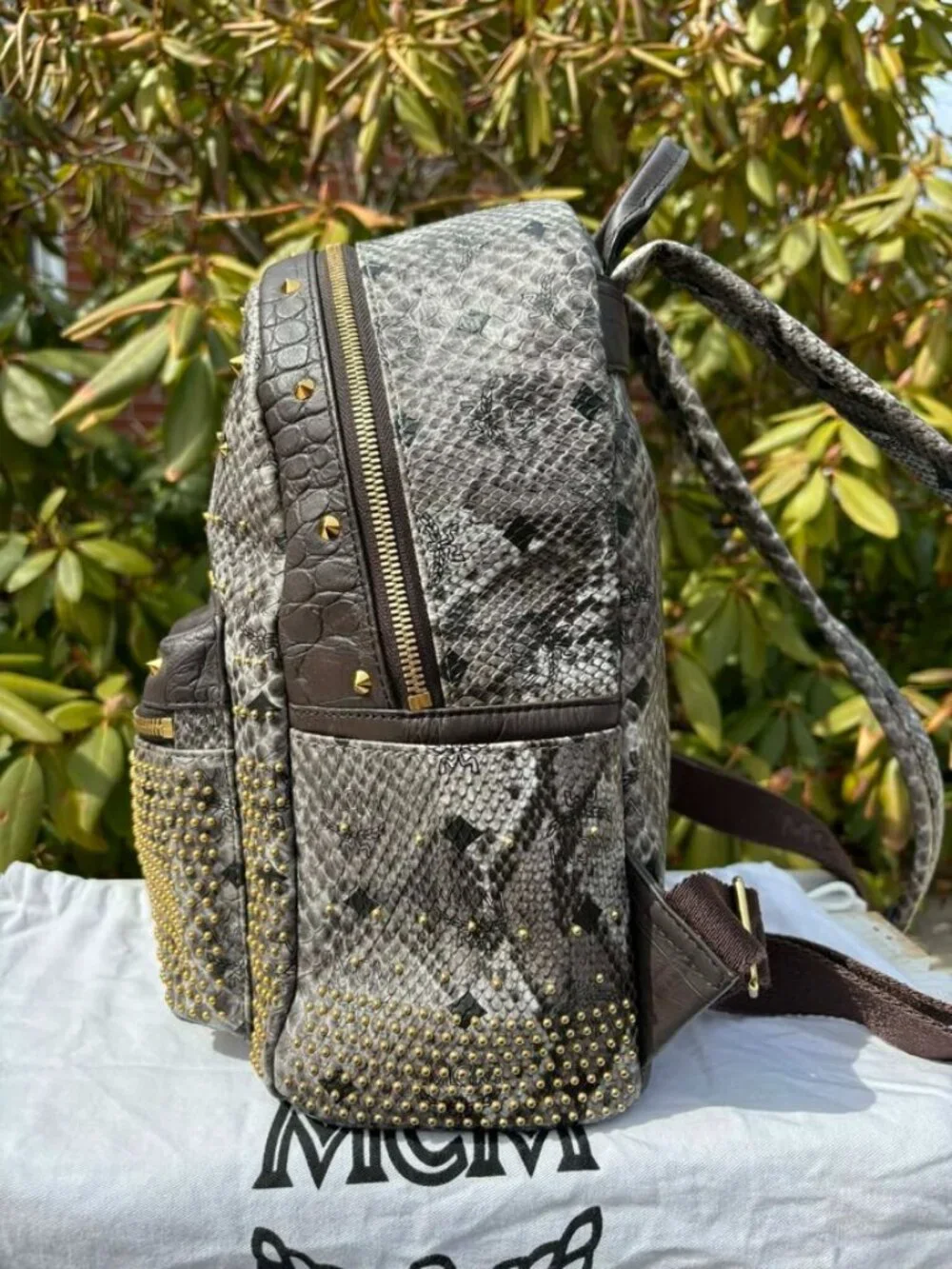 MCM Visetos Snakeskin Studded Leather Backpack - Picture 4 of 16